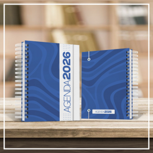Agenda Estilo 2026 Capa Dura / Offset 75g 15x21cm Capa colorida / Miolo preto e branco. Brilho Wire-o Cartela de adesivos