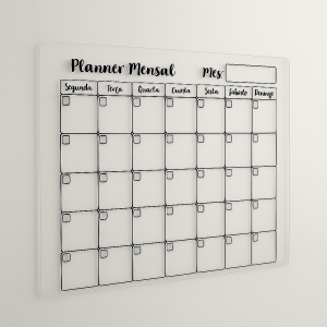 Planner mensal Acrílico 3mm personalizado 55x40cm Varias Cores disponível  Cantos arredondados Pincel e apagador